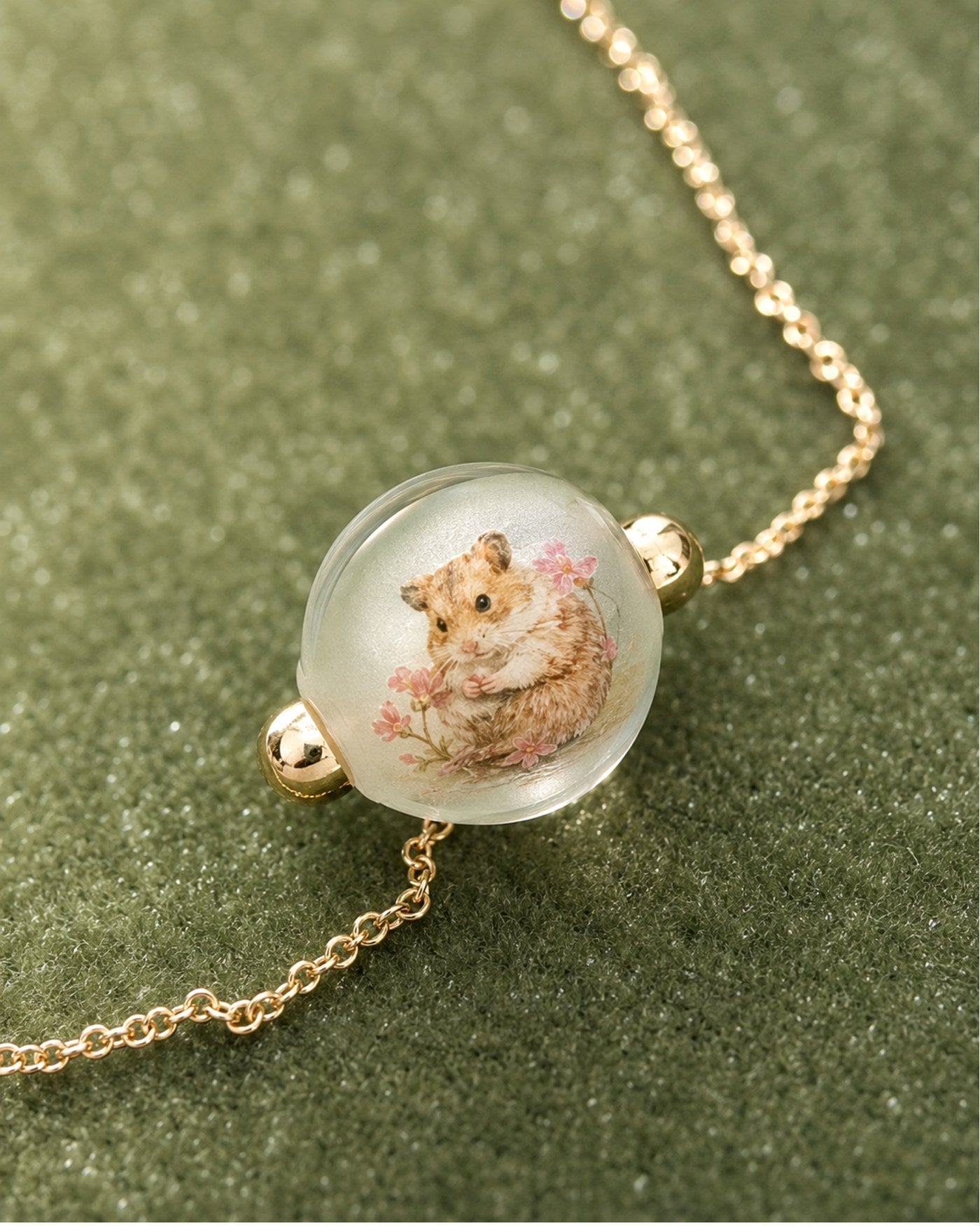 Custom hamster pet portrait necklace painted inside glass by EVERWITHIN