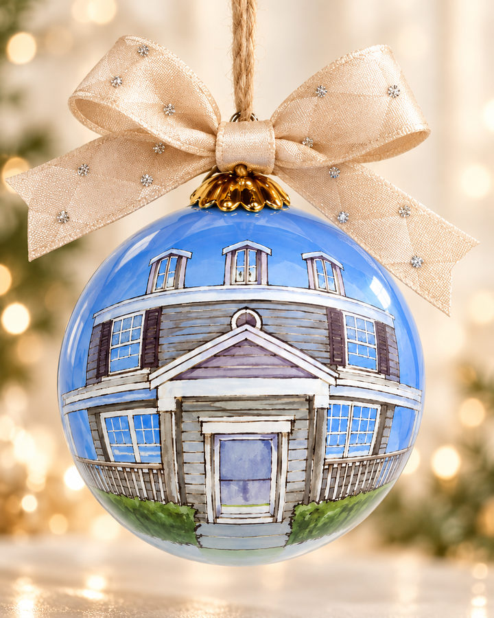 Custom house portrait painted by hand inside a clear glass ornament