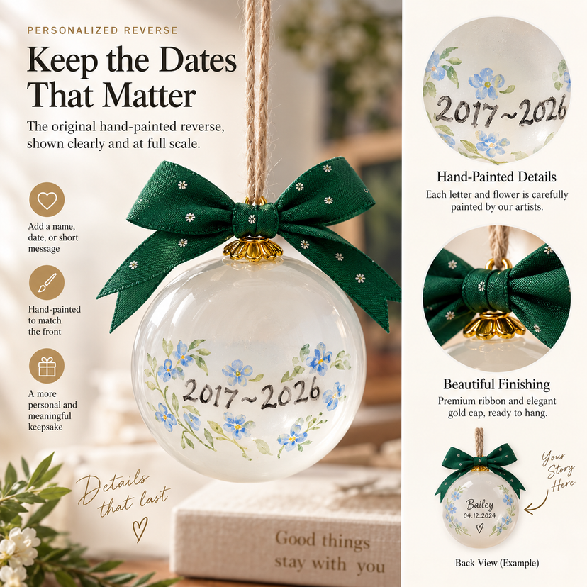 Personalized reverse of a custom pet portrait glass ornament