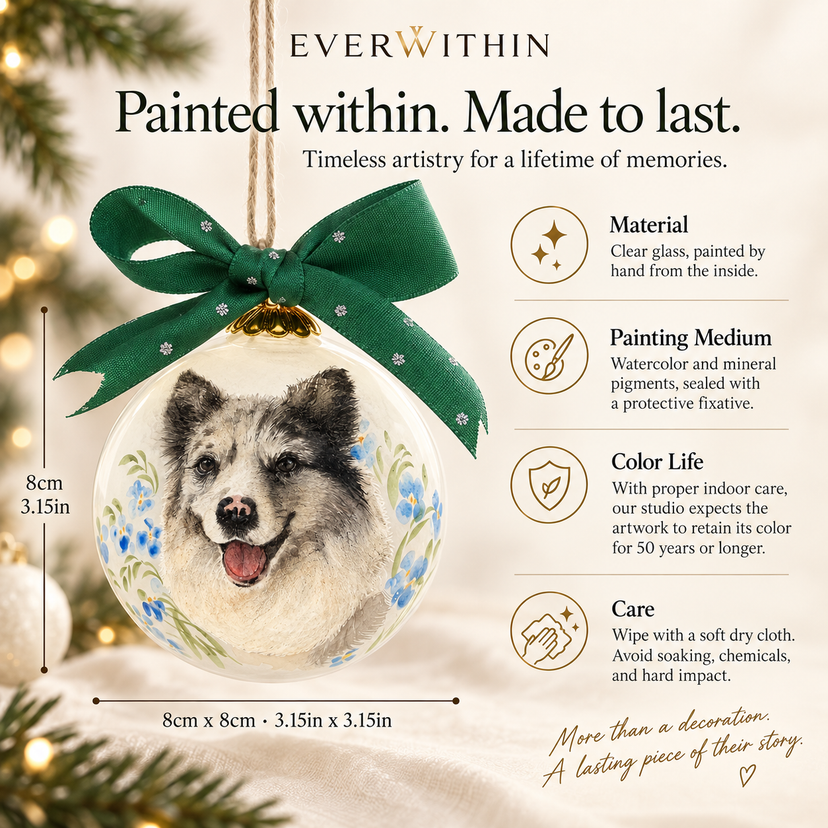 Care instructions for an inside-painted glass pet ornament