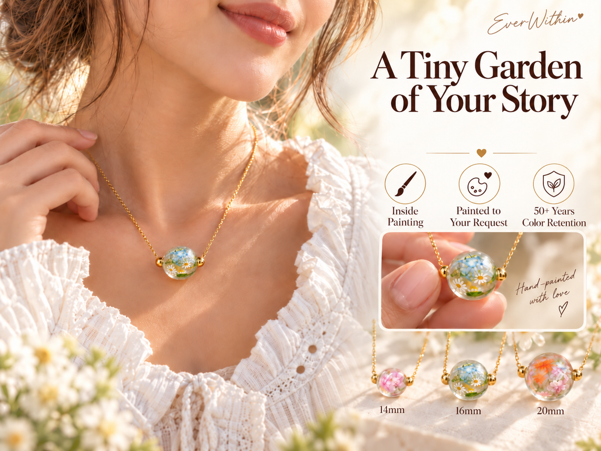 A hand-painted birth-flower necklace, made for your meaningful months