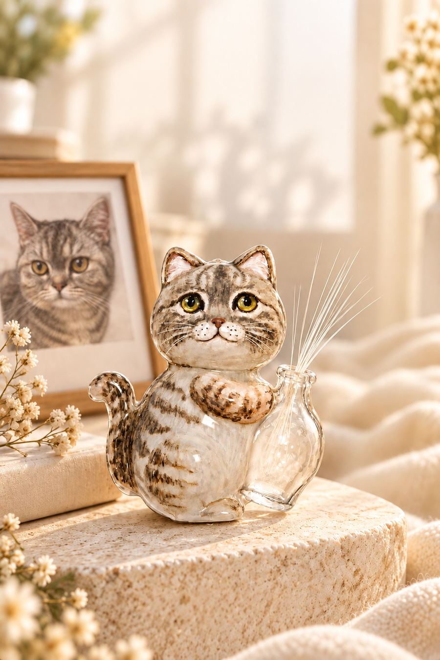 Hand-painted acrylic cat whisker and fur holder magnet