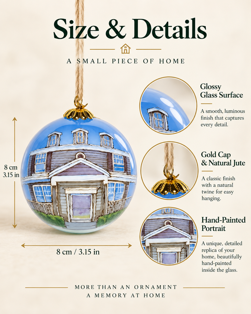 Eight-centimeter custom house portrait glass ornament size guide