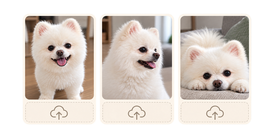 Three clear pet reference photos ready to upload