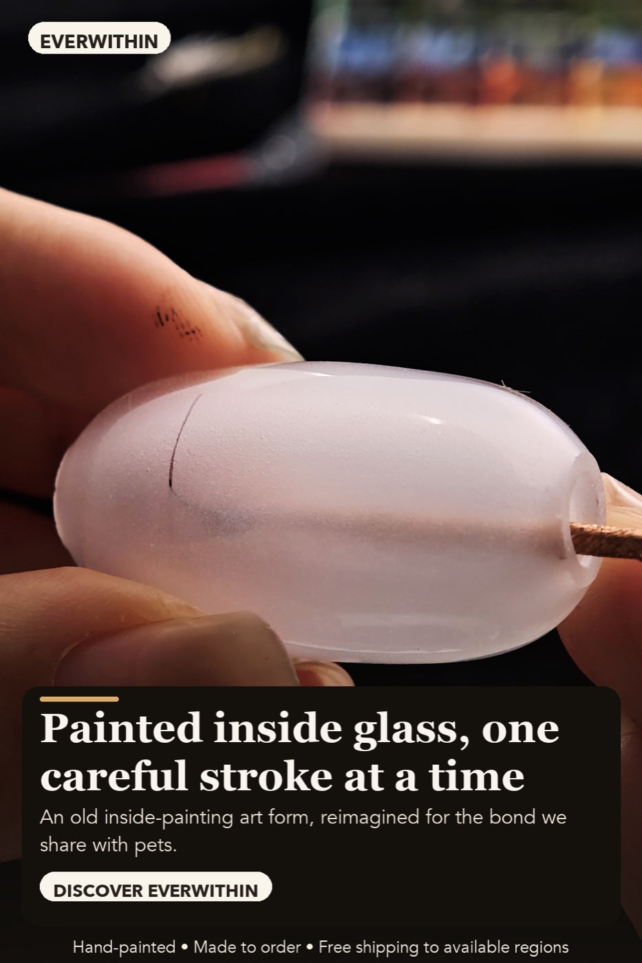 EVERWITHIN pet portrait painted inside a glass keepsake bead